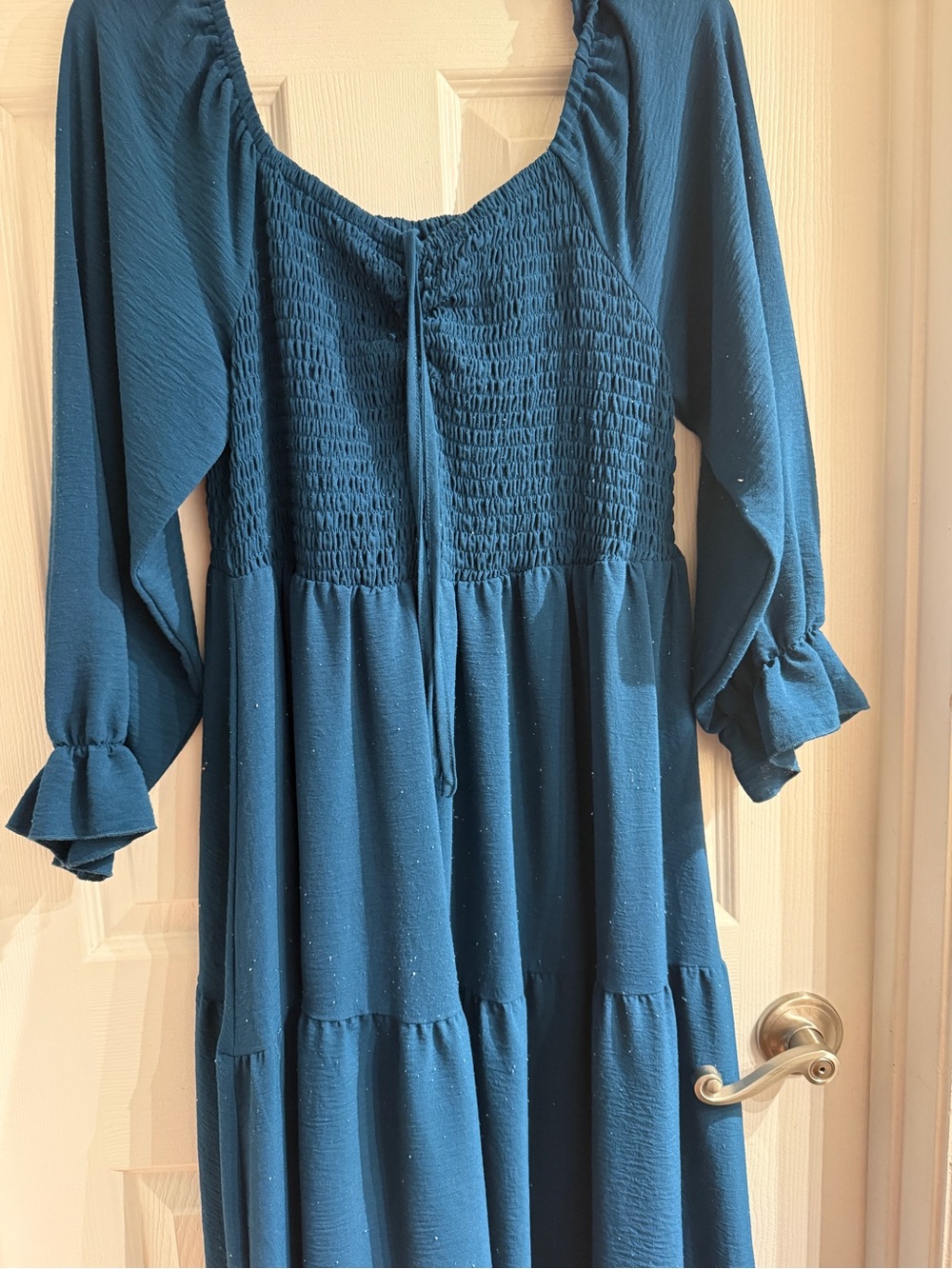 Smocked Teal Long Sleeve Tiered Maxi Dress 1XL